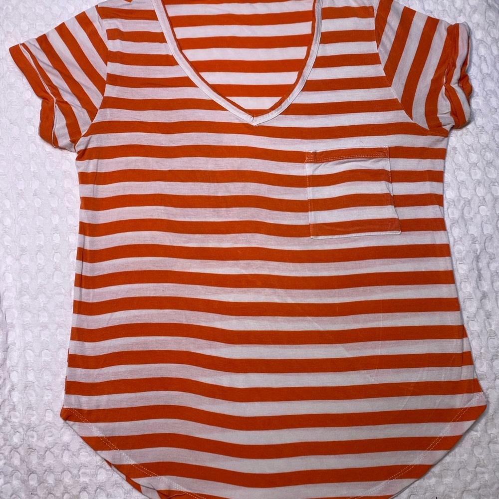 Cotton On Orange and White Fitted Short Sleeve Tee